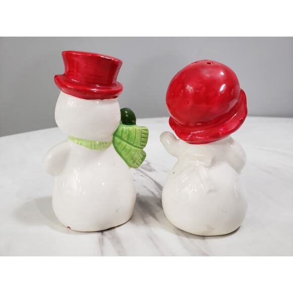 Vintage 1950s Christmas Snowman Salt and Pepper Shaker Set Japan Kitschy MCM - Picture 6 of 8